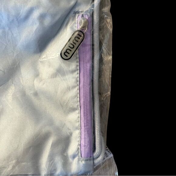 New Mumi Silver Drawstring Backpack with Purple Zipper - Picture 4 of 6